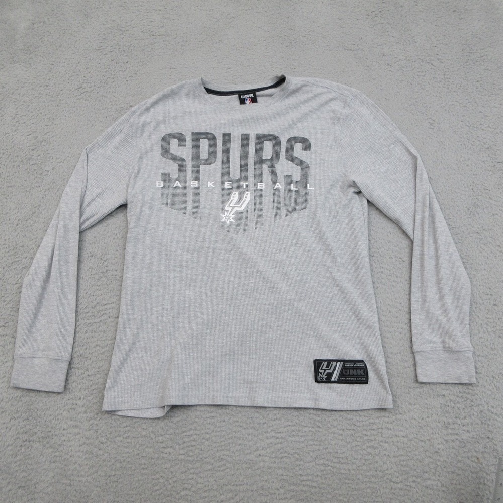 San‎ Antonio Spurs Shirt Men L Grey Thermal Waffle Knit Lg Logo NBA Basketball